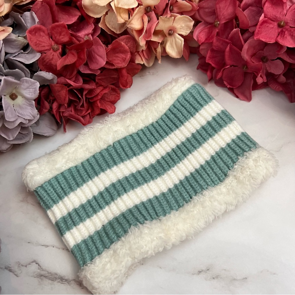 Infant Baby Mint Green Striped Winter Hat & Ring Scarf Set - Picture 11 of 15